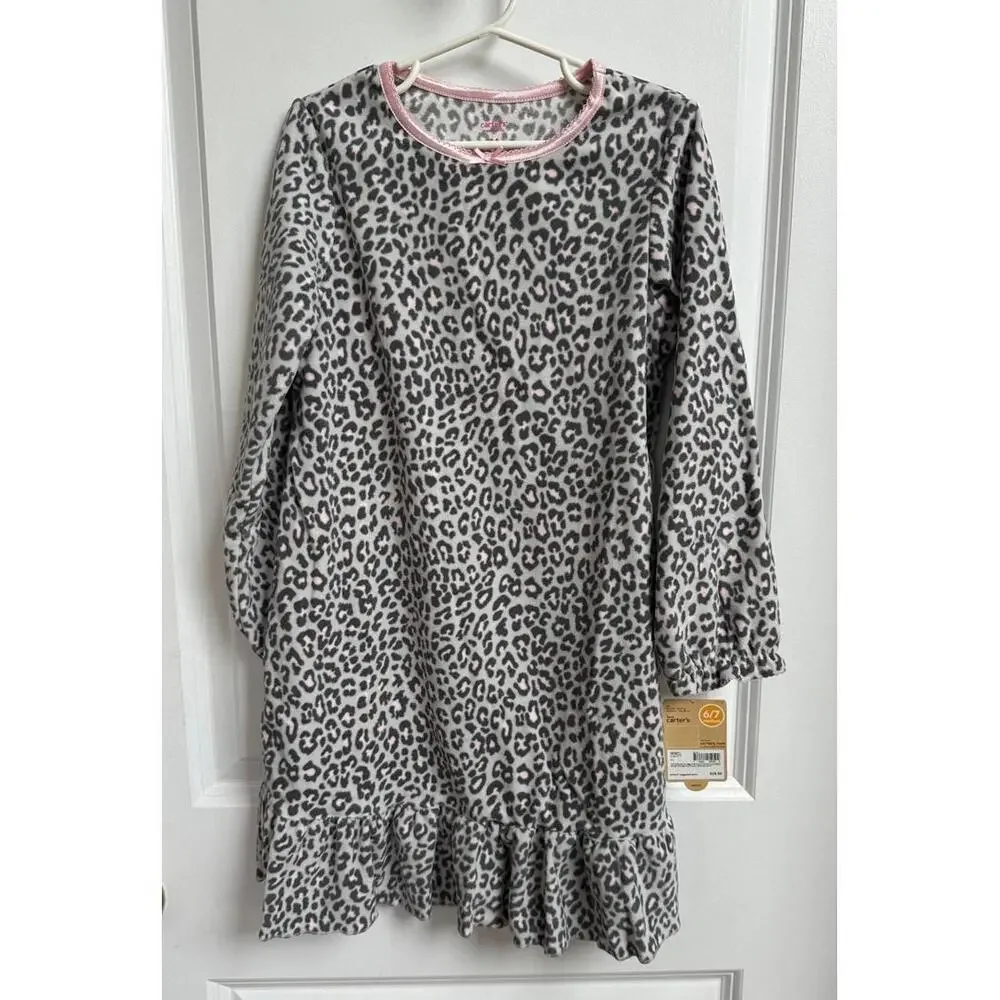 NWT Carters 6/7‎ Fleece Nightgown Pajamas Animal Print